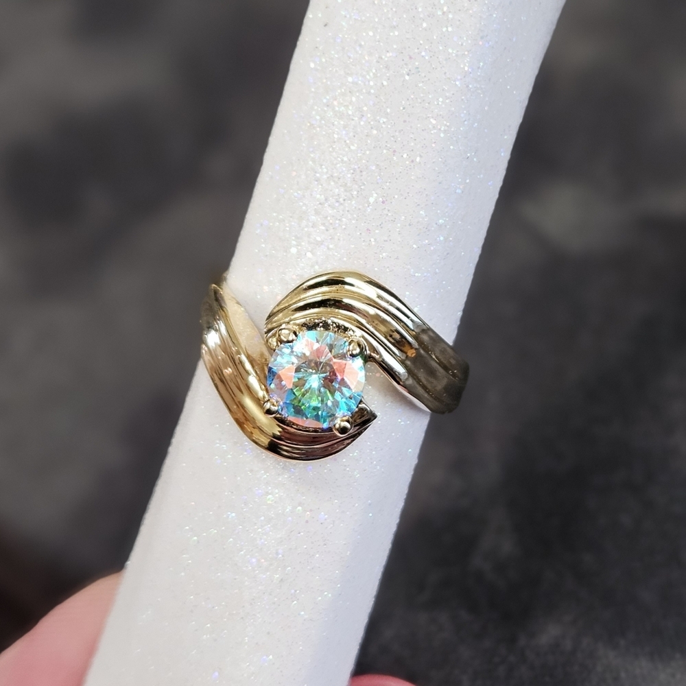 Mystic Topaz ring 925 silver with gold tone size 7 brilliant round stone